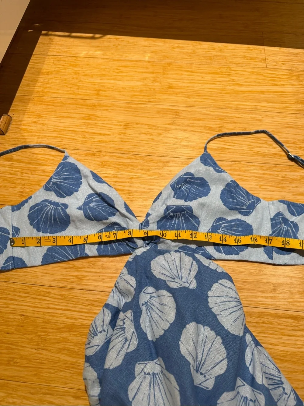 NWT Abercrombie Shell Print Cutout Twist Front Maxi Dress Blue Linen Size L